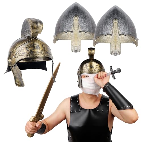 Xelue FF 3 Pack Helmet Hat for Halloween Party Costumes (Roman & Nasal Helmet)