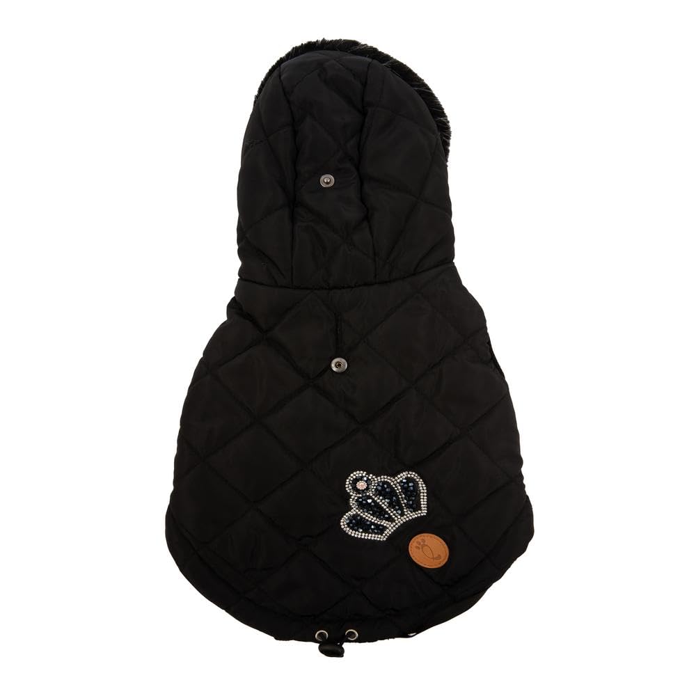 Veste matelassée Chaude pour Chien, Veste Confort Petite Taille 25 cm, Fermeture réglable à Clip, Capuche Amovible et Trou pour Laisse. Doté d'un Bouton Ferme Capuche