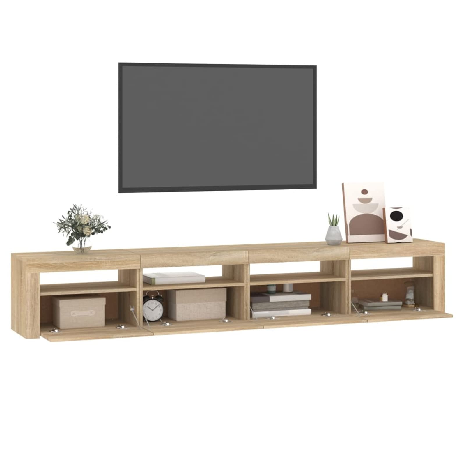 IKAYAA Mueble para TV de 240 cm Con Iluminación LED, Armario Bajo, Aparador Salón, Diseño Moderno y Elegante, Roble Sonoma, 240 x 35 x 40 cm