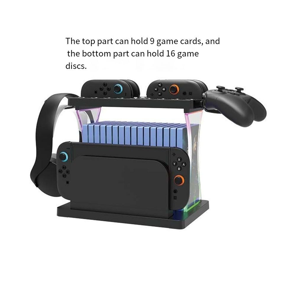 Base di ricarica multifunzione per Nintendo Switch 2, compatibile con controller Joy-Con e dischi di gioco, materiale ABS, 28 x 18 x 5 cm, nero