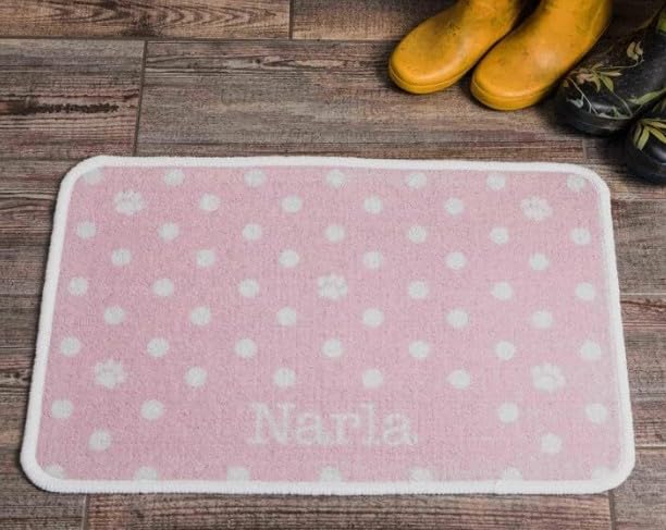 Personalised Extra Large Pet Feeding Mat | Machine Washable & Absorbent Carpet Pile | Non-Slip Backing | Polka Dot Pink — image 1