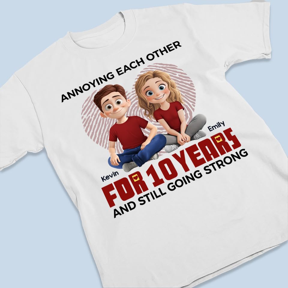 DOPTIKA Personalized Couple Tshirts for Anniversary, Christmas Romantic Gifts for, Couples, Annoying Each Other Since Shirt4