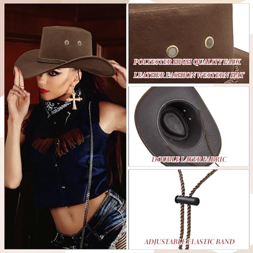 Image of 12Pcs Cowboy Hats and Bandanas,Western Cowboy Hats Bulk,Wide Brim Cowgirl Hats Costume Party for Men Women