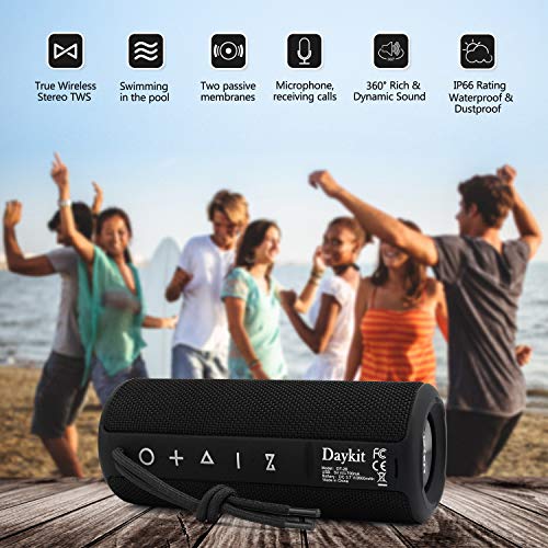 Waterproof Portable Bluetooth Speaker with Crystal Clear Stereo Sound, Rich Bass, 66 ft Wireless Range, Built-in Mic, IPX6, for Home, Shower, Travel, Outdoor Speaker -Black
