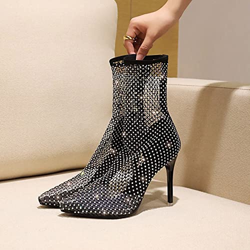 Mesh Ankle Boots for Women Fashion Sexy Sheer Sparkly Dress Pump Boots Rhinestone Pointed Toe Stiletto Glitter High Heel Shoes Wedding Party Shoes Mid Calf Boots2