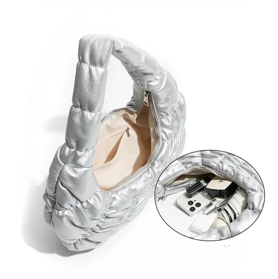 Puffer Shoulder Bag Puffy Hobo Purse Padded Tote Bag for Women Lightweight PU Puffer Crescent Shoulder Handbag4