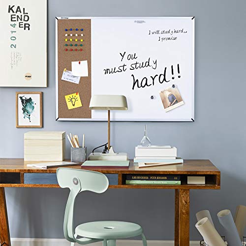White Board & Cork Bulletin Board, 24\" X 18\", Combination Dry Erase Board & Cork Board, Vision Board for Home, Office, School - Includes 6 Magnetic Markers, 1 Eraser, 2 Strong Magnets and 10 Pins. - Thumbnail 3