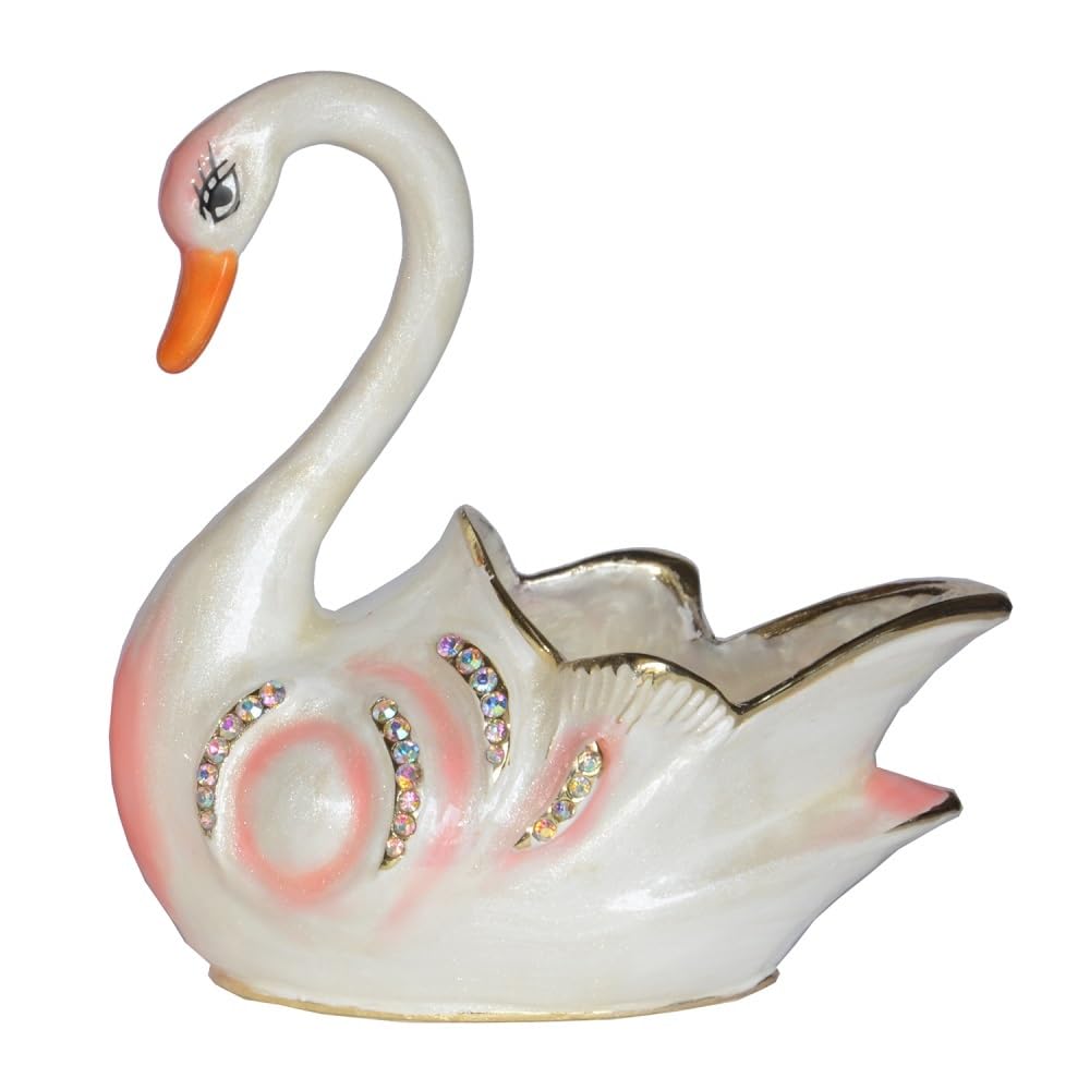 YOPI Swan Trinket Box Jewelry Holder - Metal Bird Figurine Container for Rings & Keepsakes