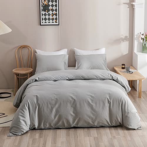 Image of KAREVER Silver Grey Comforter Set Twin Light Gray Beddig Set Kids Teens 3 Pieces Lightweight Durable Gray Comforter Set