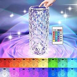 Lamparas De Cristal Para Mesitas De Noche Lampara Mesita Noche Cristal, Acrílico Lamparas de Mesita de Noche, Lampara Rgb con Control Remoto, 16 Colores y 4 Modos luz Nocturna Infantil, Rose Tactil Luz Quitamiedos, Lampara Led Recargable