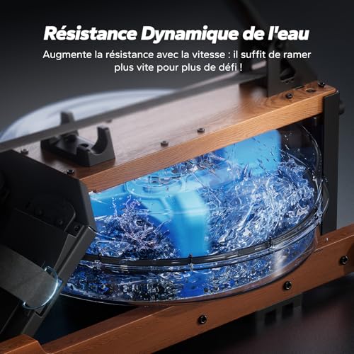 Rameur d'eau en Bois Pliable, Rameur d'appartement avec Matériau d'arbre en Caoutchouc et Siège Confortable, avec Une APP Exclusive avec Jeu Interactif, Expérience d'aviron Immersive – Image 5