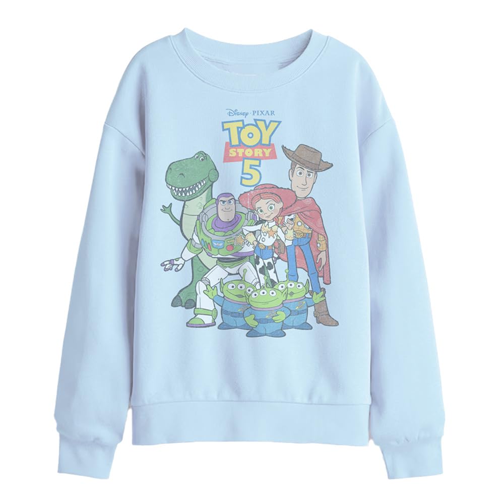 Disney Toy Story 5 Character Group Logo Faded Kids Sweatshirt, Light Blue, 5-6Y
