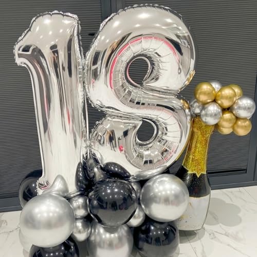 Image of 19th Birthday Balloon for Girls Boys, 40 Inch Silver Number 1 & 9 Mylar Balloons Self Inflating, Big Foil Helium Number 19 Balloons for Men Birthday Decor Women Anniversary Party Decorations Supplies