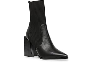 Womens Booties Black Pointed Toe Booties Chunky Stacked Heel