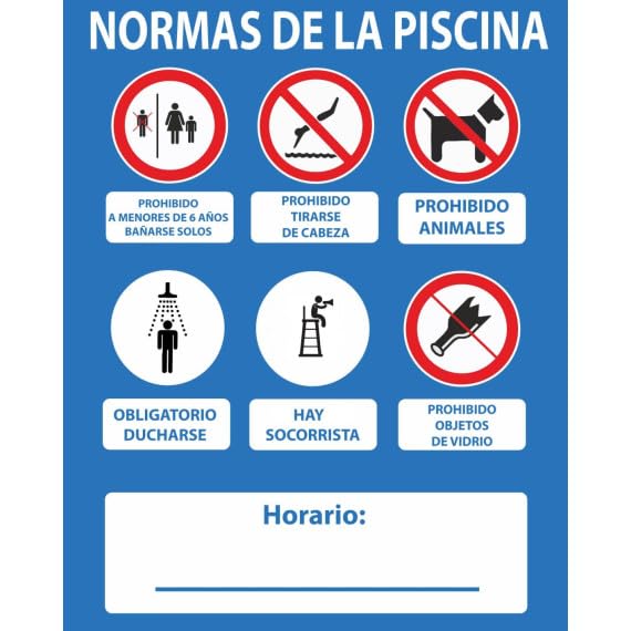 Señales de obligación "Normas de La Piscina", Sí hay socorrista SEKURECO
