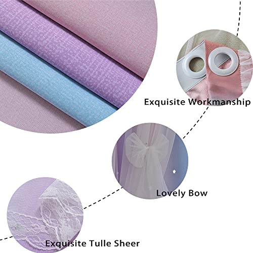 Yancorp Curtains For Girls Bedroom Kids Curtain Hollow-Out Star Window Nursery Curtain 63 Inches Length Room Darkening Grommet 2 Layers (Pink Purple, W52 X L63) #TOP3