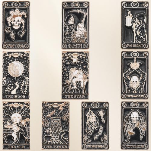 Image of SUNNYCLUE 1 Box 11 Styles Tarot Pins Magic Enamel Pins Bulk Black Occult Lapel Alloy Mystical Skull Ghost Sun Star Moon Goth Brooches for Women Backpacks Pattern Men Hats Bags Gift Accessories Decor