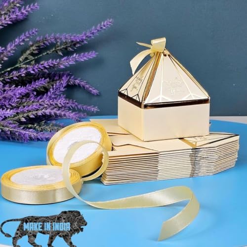 Image of SATYAM KRAFT 80 Pcs Small Diamond Shape Paper Folding Gift Boxes with Ribbon | Premium Return Gift for Wedding, Birthday, Engagement, Baby Shower, Chocolate & Dry Fruit Packaging