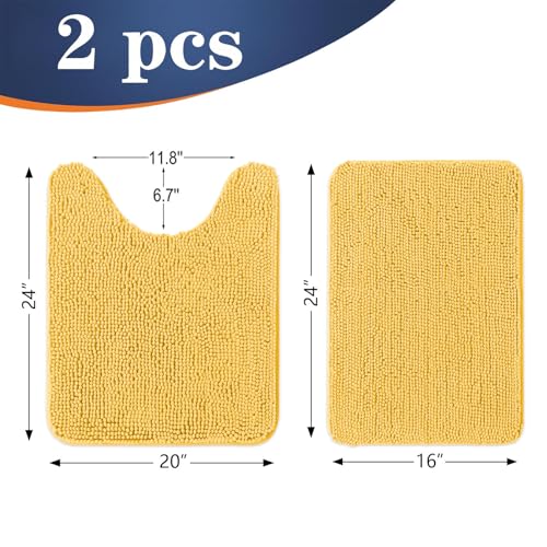 Image of OLANLY Bathroom Rugs Sets 2 Piece, Soft Absorbent Chenille Bath Mats and U-Shaped Contour Toilet Mat Area Rug Set, Machine Washable Bath Carpet, Home Decor Accessories(24 inchx16 inch+24 inchx20 inch, Yellow)