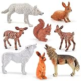 Woodland Animal Figurines Sets 8 PCS Wolf Rabbit Squirrel White-Tailed Deer Model Toys Decorations P