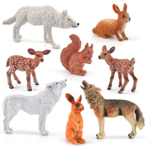 Woodland Animal Figurines Sets 8 Pcs Wolf Rabbit Squirrel White-Tailed Deer Model Toys Decorations Preschool Educational For Boys Girls Kids #TOP4
