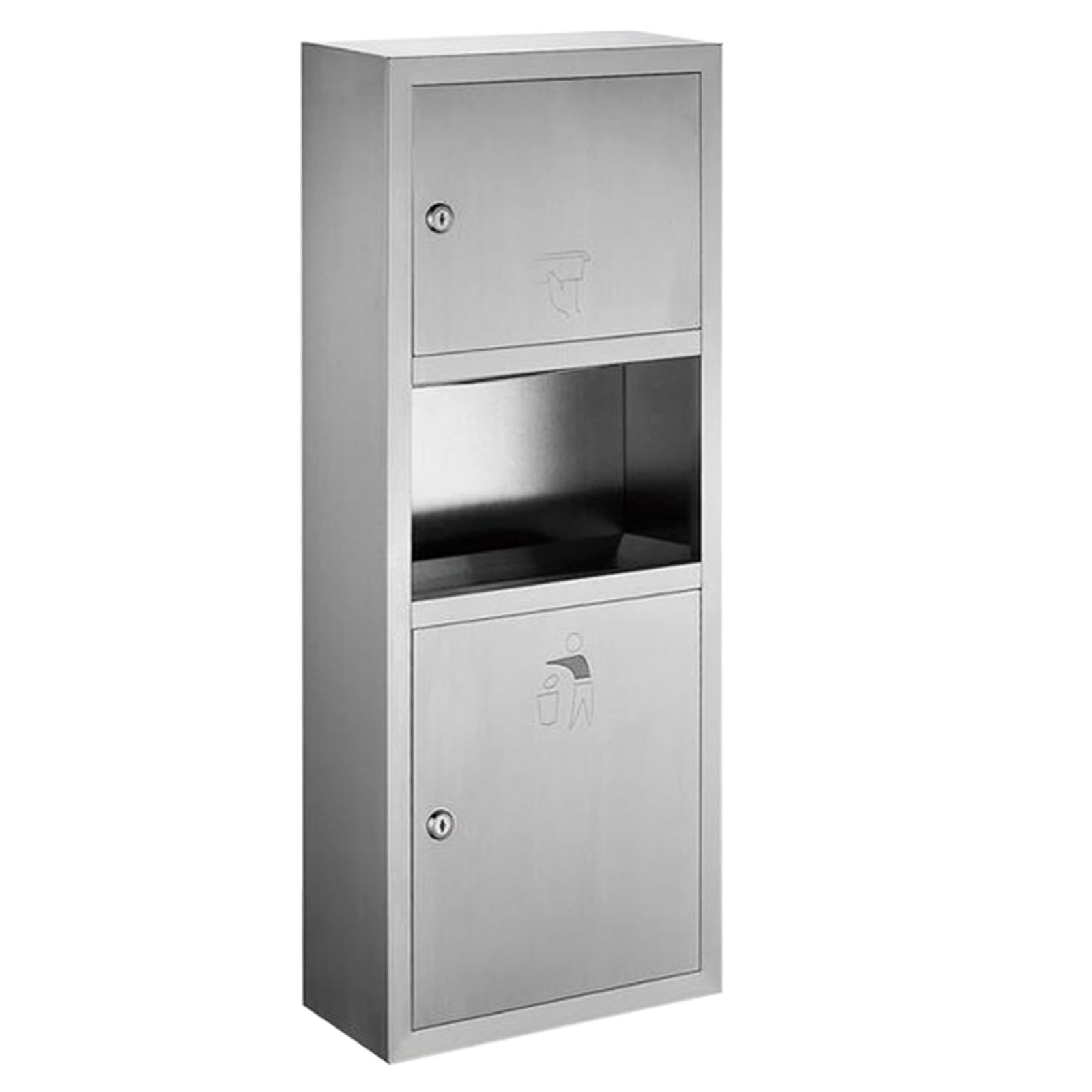 Poubelles et Distributeur de Mouchoirs Encastrés en Acier Inoxydable avec Serrure, Distributeur Papier Essuie Main avec Poubelle Amovible pour Salle de Bain, Hôtel, Hôpital(Silver)