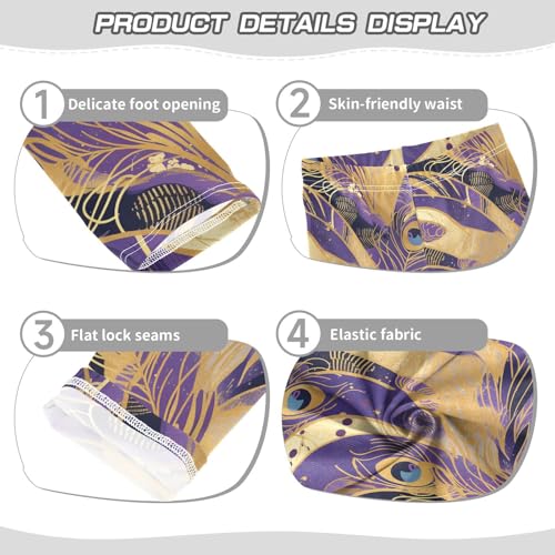 KLL Gold Peacock Feather Violet Toddler Girls Cotton Pants Fashion Full Length Leg Yoga Pants Sports3