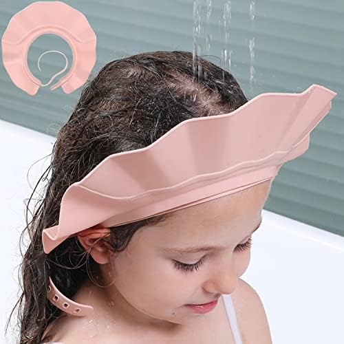 Baby Shower Cap Bath Visor Protection Silicone Adjustable Safe Shower Bathing Cap for Infants Toddler Baby Kids Children (6 Months-12 Years old/15.8-22.8In, Pink)