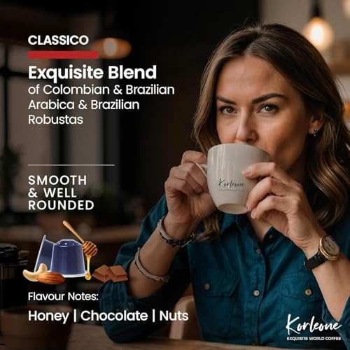 Image of KORLEONE Colombia & Classico Aluminium Nespresso Compatible Coffee Pods 40 Capsules (Pack of 4) Intensity 6 /9 Medium to Dark Roast Level,1.2 Kg