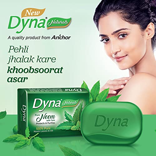 Image of Dyna Naturals Neem & Tulsi Ayurvedic Herbal Bathing Soap 100g x 5 | Grade 1 Soap with 76% TFM | Neem Oil & Tulsi Extracts for Clear, Fresh & Healthy Skin | Gentle Daily Skin Care Soap for Men & Women.
