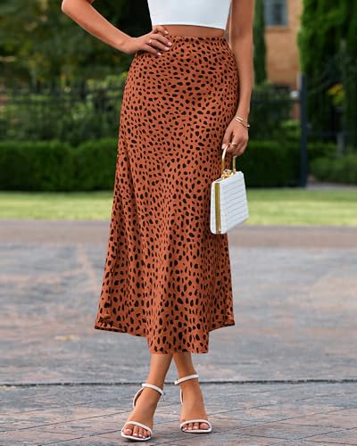 Image of BTFBM Satin Skirts for Women Trendy 2026 Summer Fall | High Waisted A-Line Leopard Print,Floral Print, Business Casual,Cocktail,Wedding Guest,Long Silk Midi Skirt