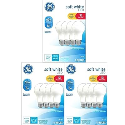 GE 60 Watt Replacement LED Light Bulbs, Soft White, General Purpose, Dimmable Light Bulbs (2700K, 12 Pack)
