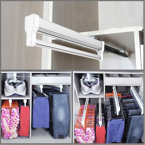 Pull Out Clothes Hanger Rod Adjustable Wardrobe Clothes Rail Hanger Rack Bar (692mm), White - Image 2
