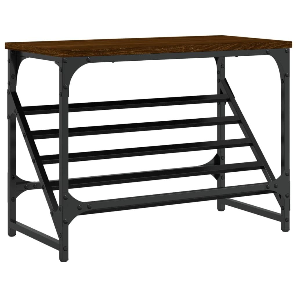 Regał na buty 60x30x45 cm drewno drewno brązowy kolor dębu | Czarna stalowa rama malowana proszkowo, skośna półka, solidny blat do torby i dekoracji