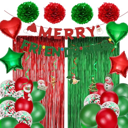 Bannière Merry Friendsmas et guirlande de ballons de Noël pour déco de salle