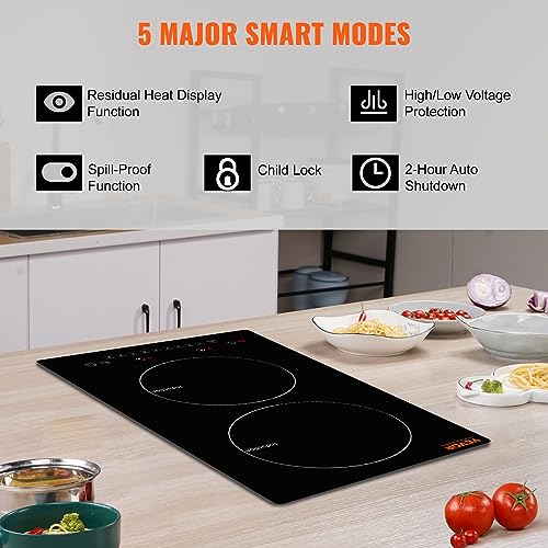image for VEVOR Electric Cooktop, 2 Burners, 12'' Induction Stove Top, Built-in 