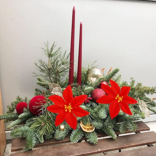 Ruidazon 6Pc Artificial Poinsettias Flowers With Stems, 15.7”Poinsettias Christmas Flowers Artificial For Decoration New Year Diy Flower Arrangement Party Christmas Wreath Tree Ornaments #TOP6