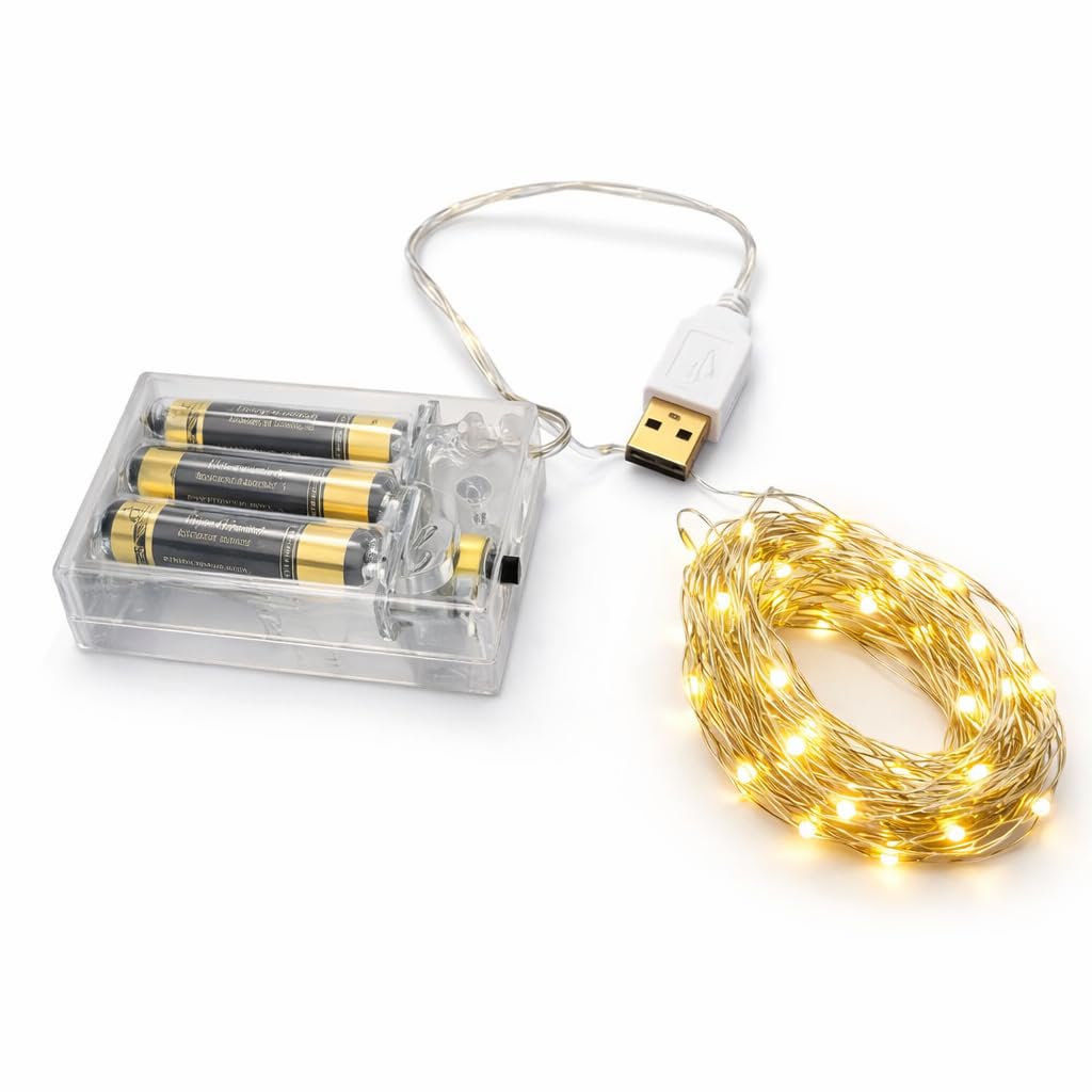 3-Meter Waterproof Copper Wire Fairy Lights, Battery & USB Powered with 30 Warm White LEDs for Diwali, Christmas, Valentine's Day, New Year, and Decorations (Pack of 1)-image-6