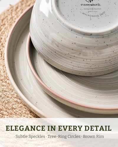 Image of Famiware Meteor Plates and Bowls Sets for 4, 12 Pieces Dinnerware Sets, Microwave and Dishwasher Safe Dishes Set, Matcha Green