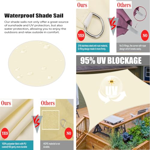 Voile d'ombrage rectangulaire 3x5m gris imperméable en polyester résistant - 4