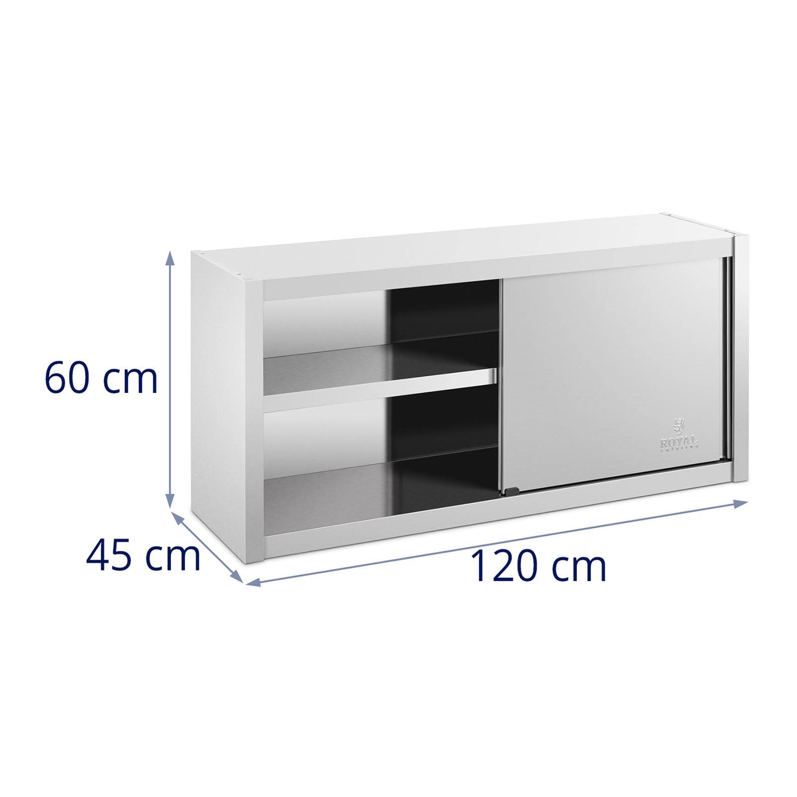 Royal Catering Armoire Murale en INOX Haute De Cuisine Travail Suspendue Professionnelle Placard Mural Rangement RCSSWC-120X45-S (120 x 45 x 60 cm, 600 kg, 3 Niveaux, Portes Coulissantes)