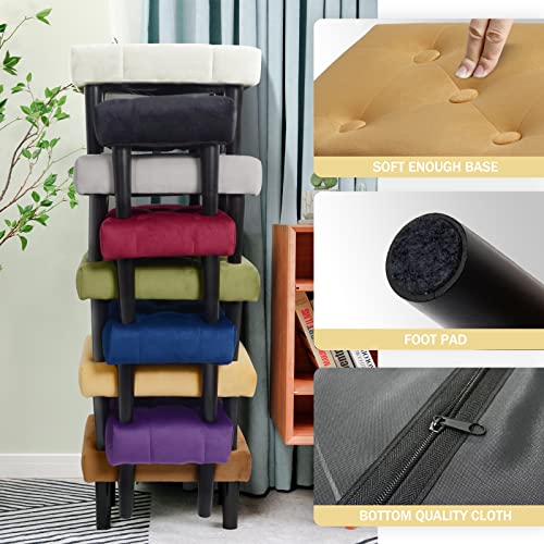 Image of HOUCHICS Small Footstool Ottoman,Velvet Soft Footrest Ottoman with Wood Legs,Sofa Footrest Extra Seating for Living Room Entryway Office(Yellow 1PACK)