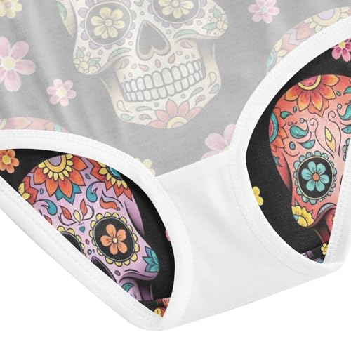 Colorful Sugar Skulls Floral Black Cotton Toddler Underwear, Girls Underwear Cotton, 2T–8 Years4