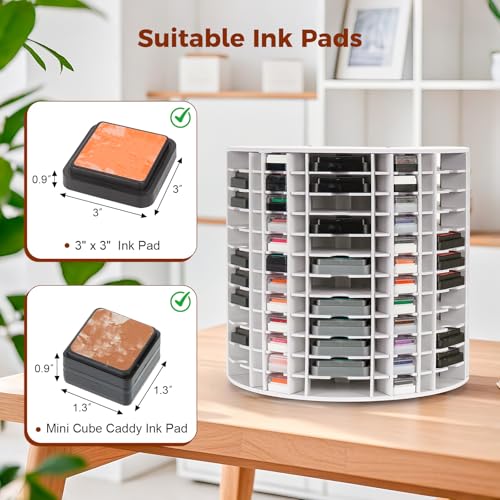 Image of Krafetto Rotating Ink Pad Storage Organizer Rack, 72 Grids for 3 inch x 3 inch Ink Pads, 72 Grids for Mini Cube Caddy Ink Pads, Craft Stamp Pad Holder for Desktop