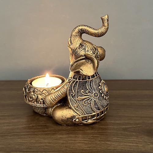 Hosoncovy Bougeoir en résine en forme d'éléphant pour bougie chauffe-plat - Petit bougeoir décoratif pour décoration d'intérieur (doré B)