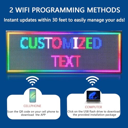 Image of HS Programmable Scrolling Led Sign, Outdoor Digital Display Messsage Board, Full Color High Brightness WIFI Control,Text Customable, for Business Store Restaurant Public(P10 39''x14'')