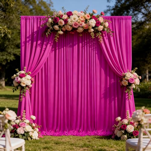 Image of 10ft x 10ft Fluorescent Fuchsia Backdrop Curtains for Parties, Polyester Fabric Backdrop Drapes with Rod Pockets for Weddings, Birthday, Halloween, Christmas Party Background Curtain, 2 Panels