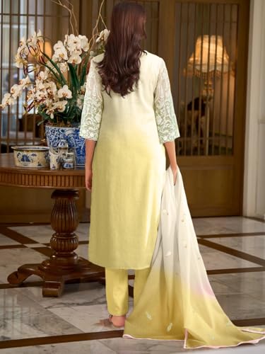 Image of INDO ERA Womens Organza Embroidered Straight Kurta Pant Dupatta Set (IEOUT10602)