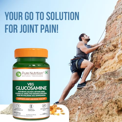 Image of Pure Nutrition Vegan Glucosamine MSM with Boswellia - 180 Veg Tablets (60x3) | Joint & Cartilage Support | Relieves Pain & Stiffness | Reduces Inflammation | Enhances Bone & Muscle Strength | Plant-Based Joint Health Supplement
