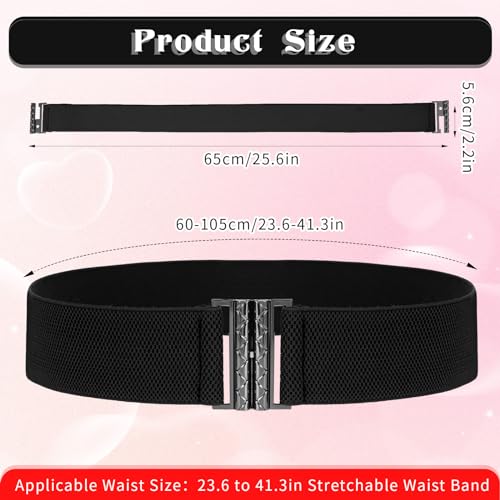 Jeffdad Wide Stretchy Belts for Women, Vintage Elastic Waist Belts Adjustable Cinch Belt Muticolored Ladies Dress Buckle Belt3